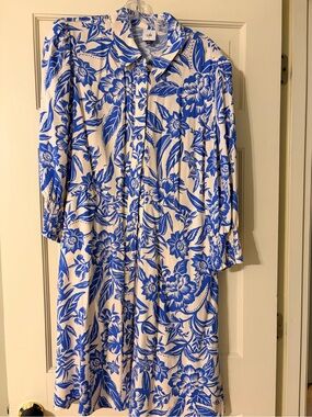 CAbi Blue Floral Button-Front Midi Dress